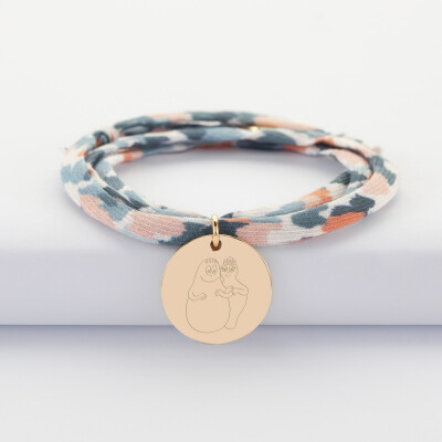 Bracelet 3 tours Liberty personnalisé médaille gravée plaqué or 19 mm - HappyBulle x Barbapapa - personnages 2