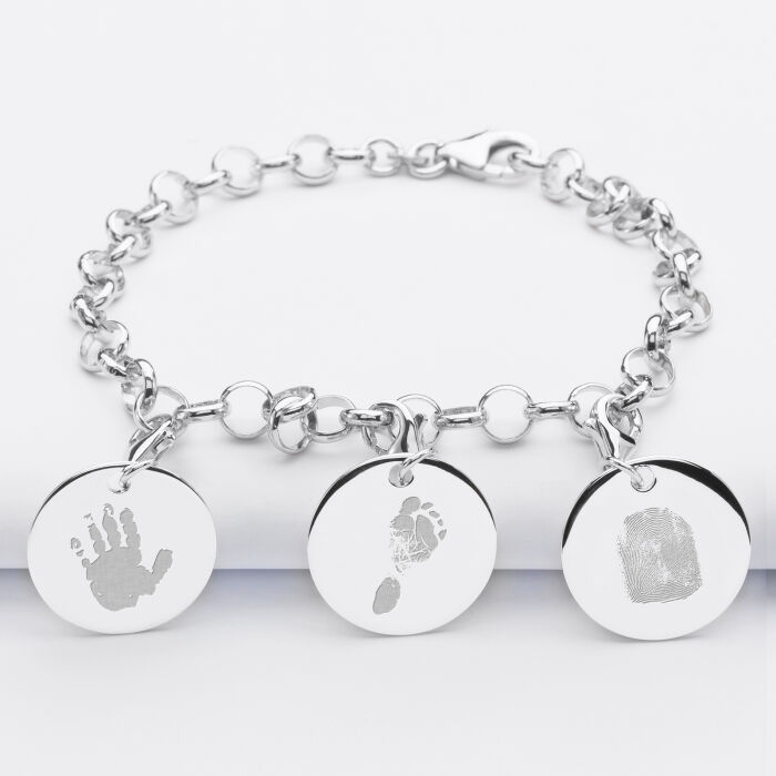 Bracelet personnalisé 3 charms gravés argent 17mm - empreintes