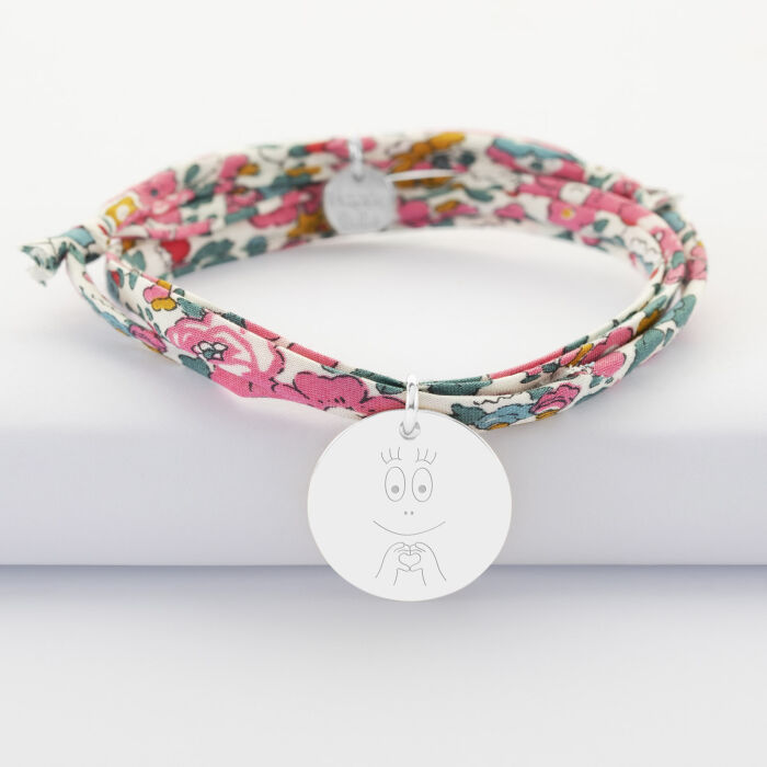 Bracelet 3 tours Liberty personnalisé médaille gravée argent 19 mm - HappyBulle x Barbapapa - bouille mains