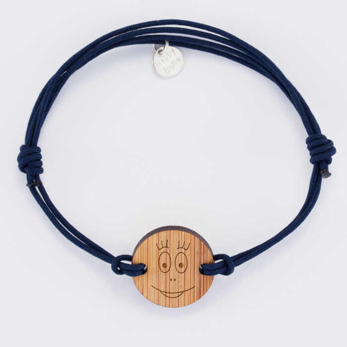 Bracelet homme personnalisé cordon double médaille gravée bois ronde 2 trous 21 mm - HappyBulle x Barbapapa - bouille