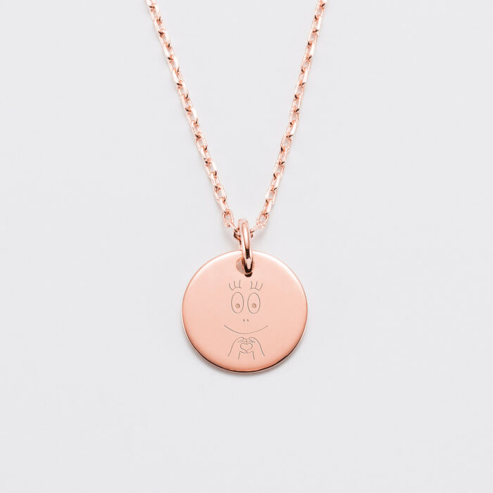 Pendentif enfant personnalisé médaille gravée plaqué or rose 15 mm - Happybulle x Barbapapa - bouille mains