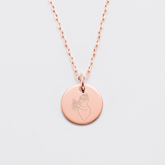 Pendentif enfant personnalisé médaille gravée plaqué or rose 15 mm - Happybulle x Barbapapa - personnage