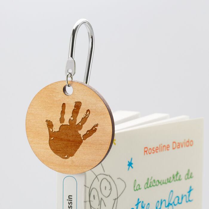 Personalised engraved wood medallion steel bookmark - imprint