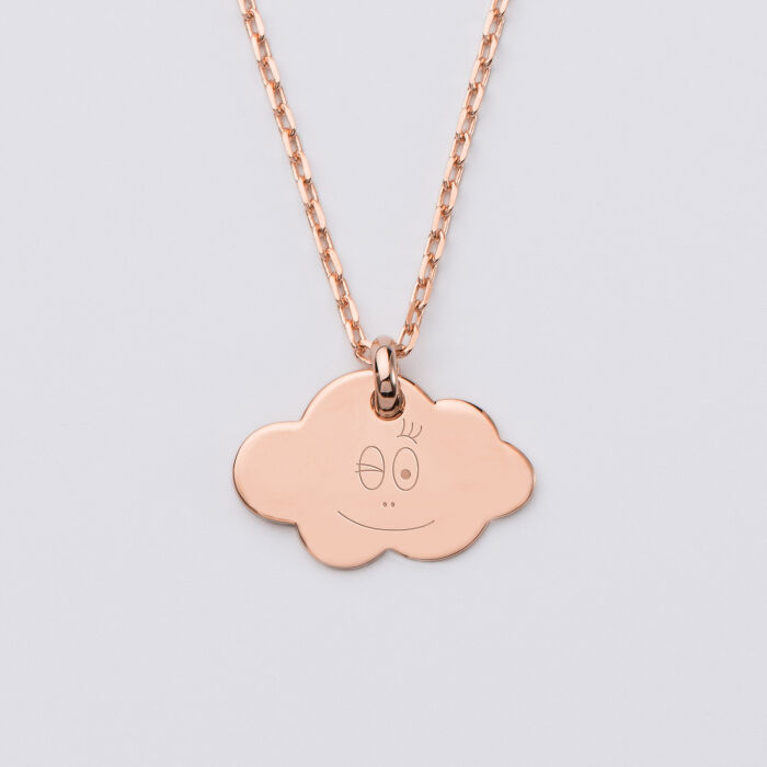 Pendentif enfant personnalisé médaille gravée plaqué or rose nuage 20x14 mm - HappyBulle x Barbapapa