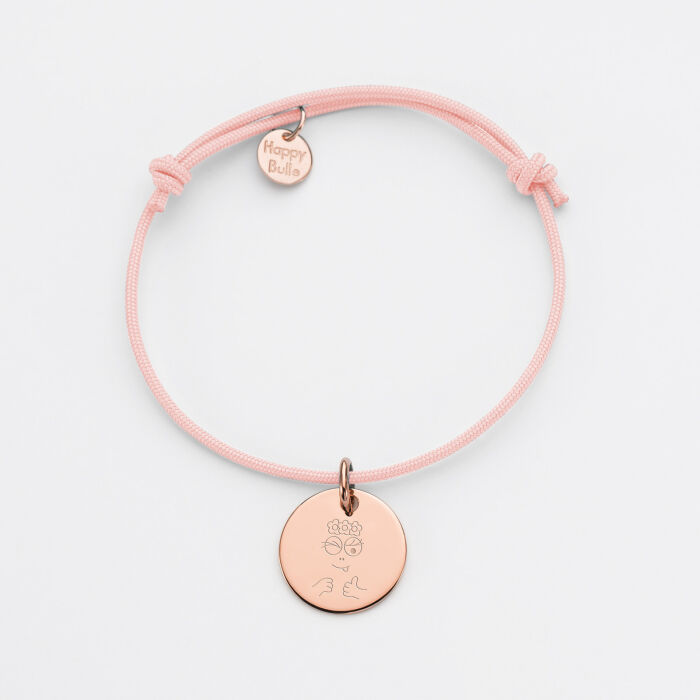 Bracelet enfant personnalisé médaille gravée plaqué or rose 15 mm - HappyBulle x Barbapapa - bouille mains