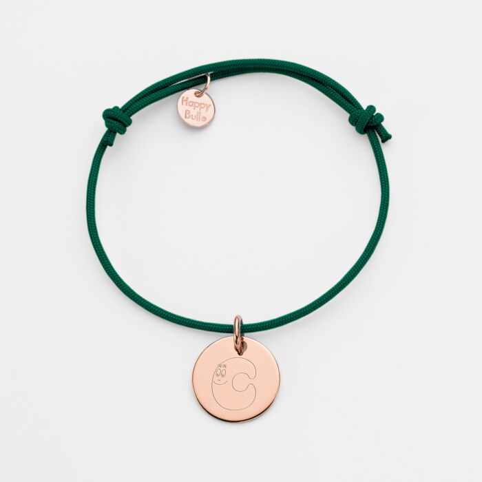 Bracelet enfant personnalisé médaille gravée plaqué or rose 15 mm - HappyBulle x Barbapapa - alphabet C