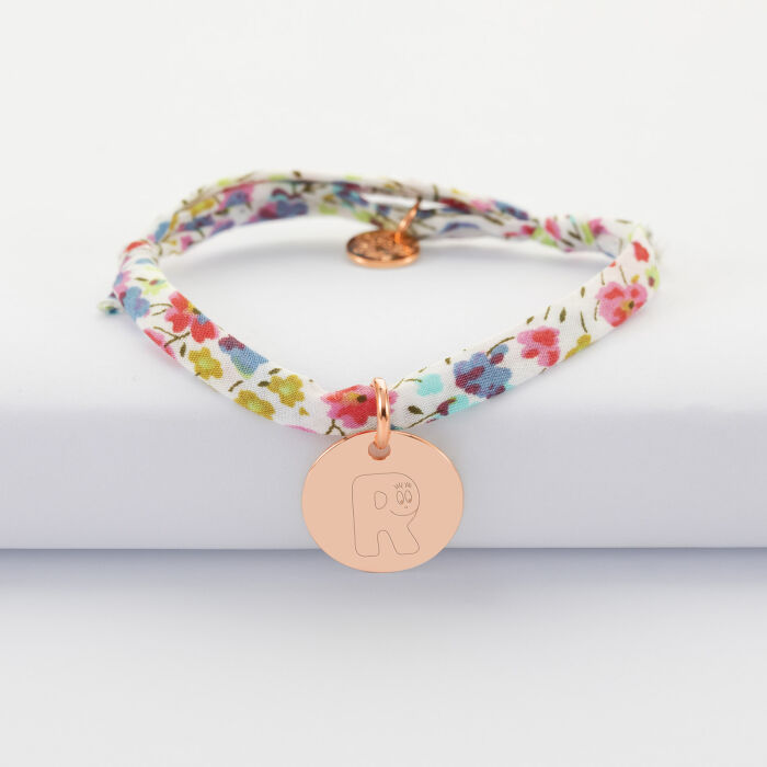 Bracelet enfant Liberty personnalisé médaille gravée plaqué or rose 15 mm - Happybulle x Barbapapa - alphabet R