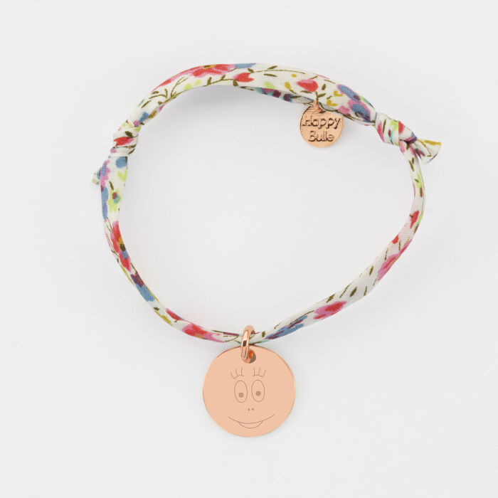 Bracelet enfant Liberty personnalisé médaille gravée plaqué or rose 15 mm - Happybulle x Barbapapa - bouille