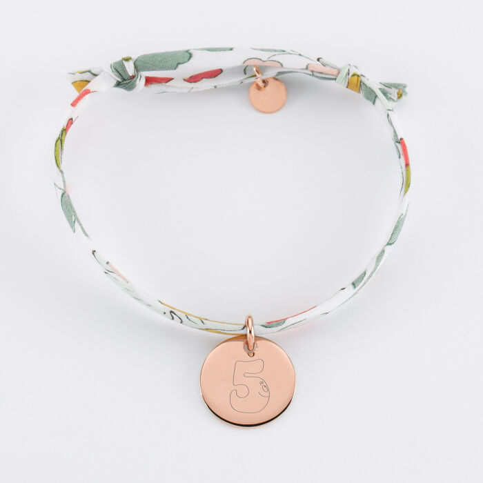 Bracelet enfant Liberty personnalisé médaille gravée plaqué or rose 15 mm - Happybulle x Barbapapa - alphabet 5