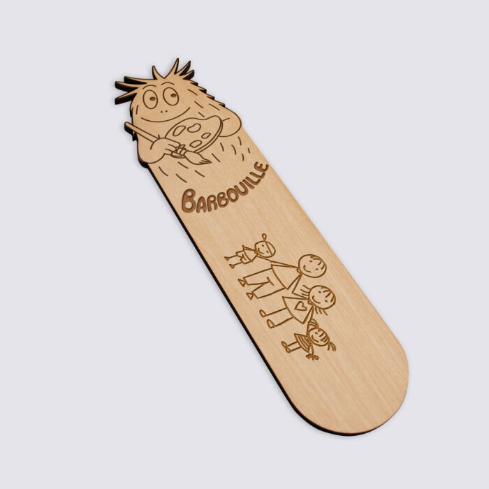 Marque page personnalisé bois gravé - HappyBulle x Barbapapa - Barbouille - dessin