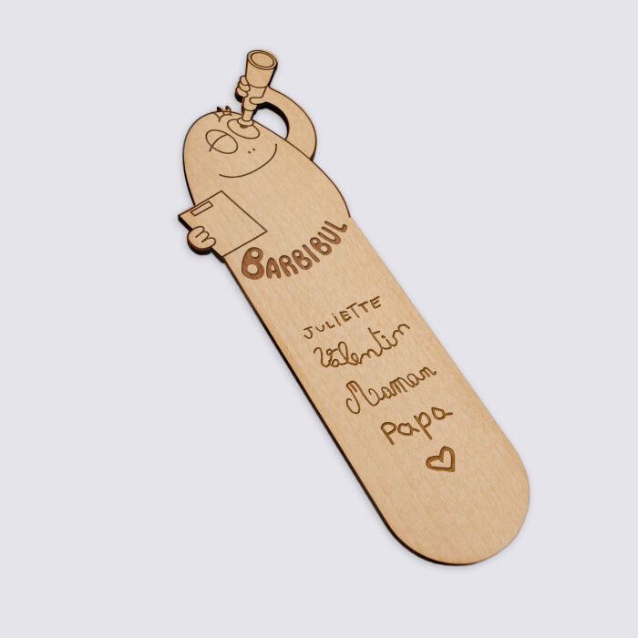 Marque page personnalisé bois gravé - HappyBulle x Barbapapa - barbibul - écrit