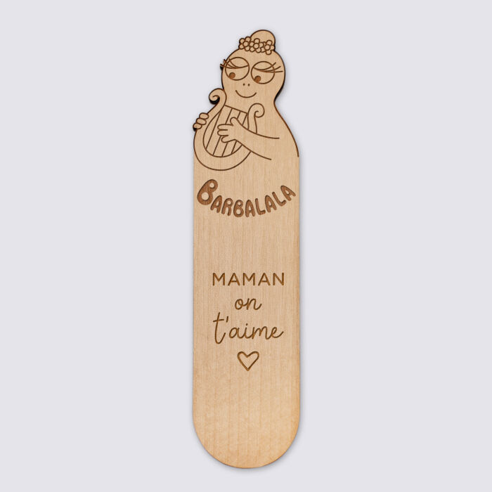 Marque page personnalisé bois gravé - HappyBulle x Barbapapa - barbalala - illustration Maman on t'aime