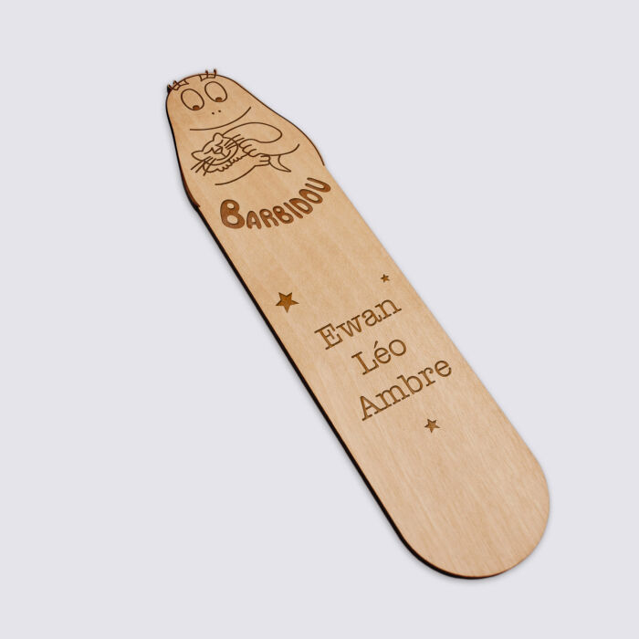 Marque page personnalisé bois gravé - HappyBulle x Barbapapa - barbidou - texte pictogramme