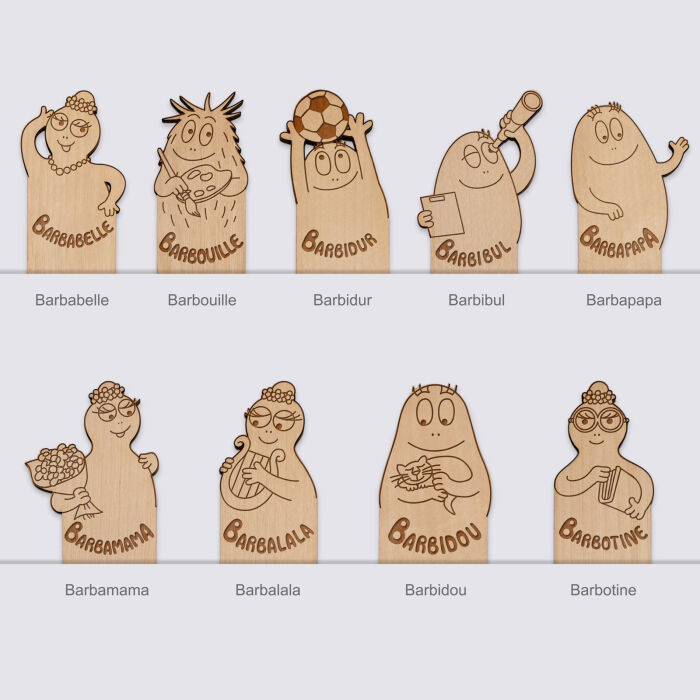Marque page personnalisé bois gravé - HappyBulle x Barbapapa - nuancier