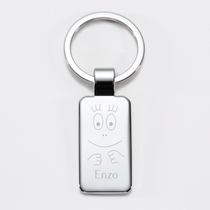 Porte-clés personnalisé prénom gravé acier rectangle 41x22 mm - HappyBulle x Barbapapa - bouille mains