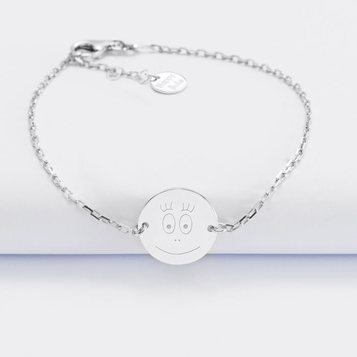 Bracelet enfant chaîne personnalisé médaille gravée argent 2 trous 15 mm - Happybulle x Barbapapa - bouille
