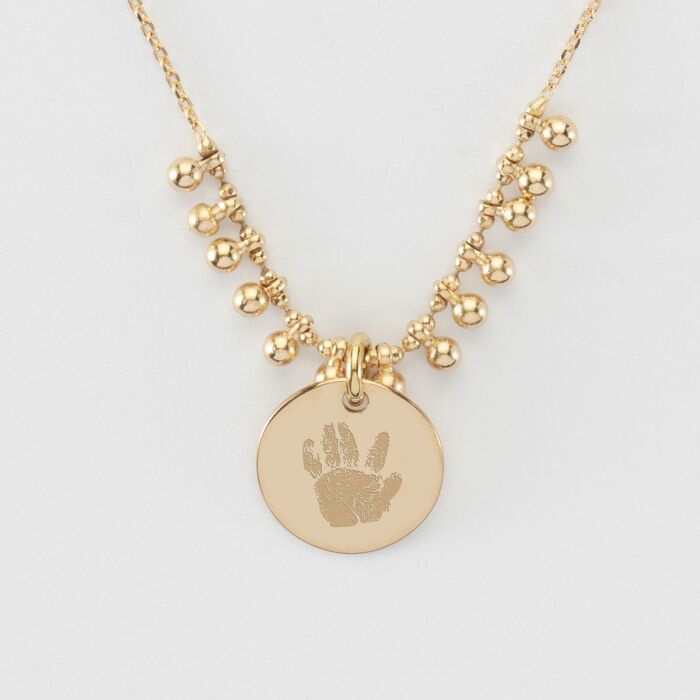 Collier chaîne boules personnalisé médaille gravée plaqué or 15 mm - empreinte