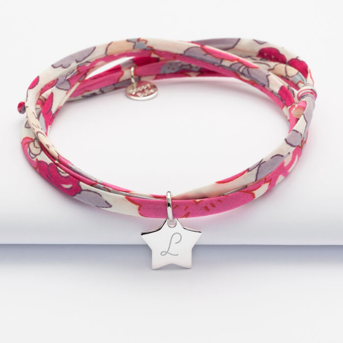 Personalised engraved silver initial star medallion 3 turn Liberty bracelet 12 mm - 3
