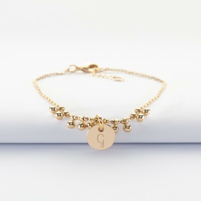 Bracelet chaîne boules personnalisé médaille gravée plaqué or 10 mm - G