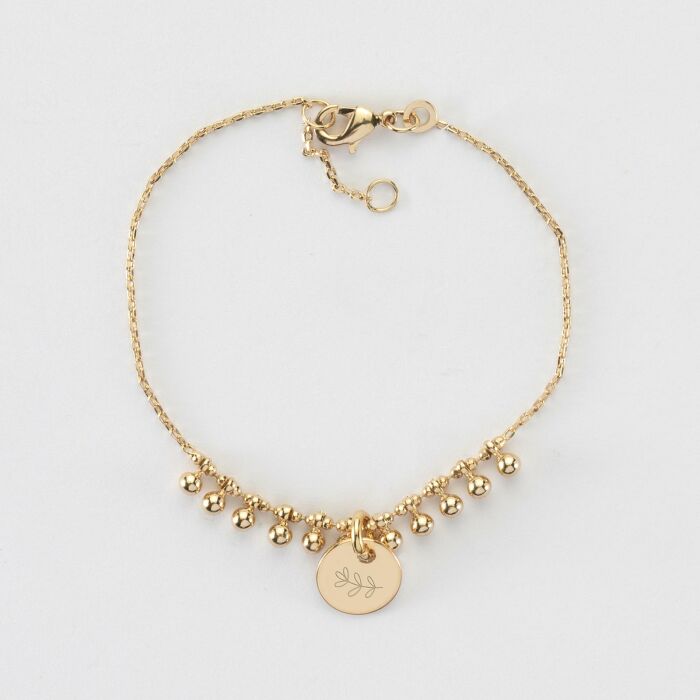 Bracelet chaîne boules personnalisé médaille gravée plaqué or 10 mm - pictogramme
