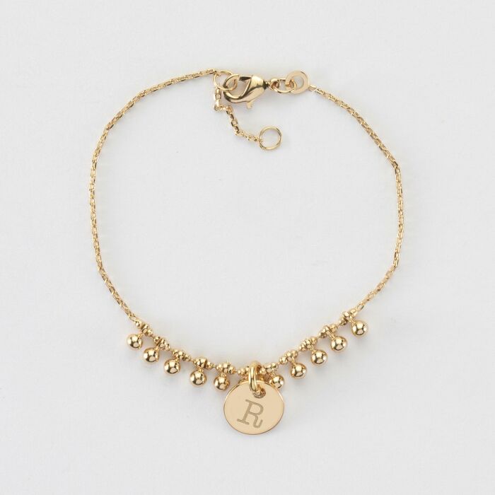 Bracelet chaîne boules personnalisé médaille gravée plaqué or 10 mm - R