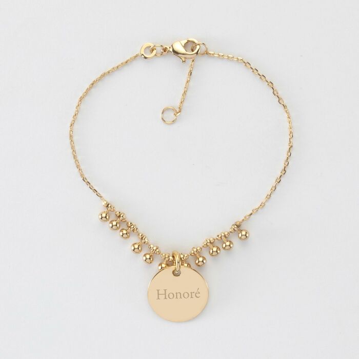Bracelet chaîne boules personnalisé médaille gravée plaqué or 15 mm - Honoré