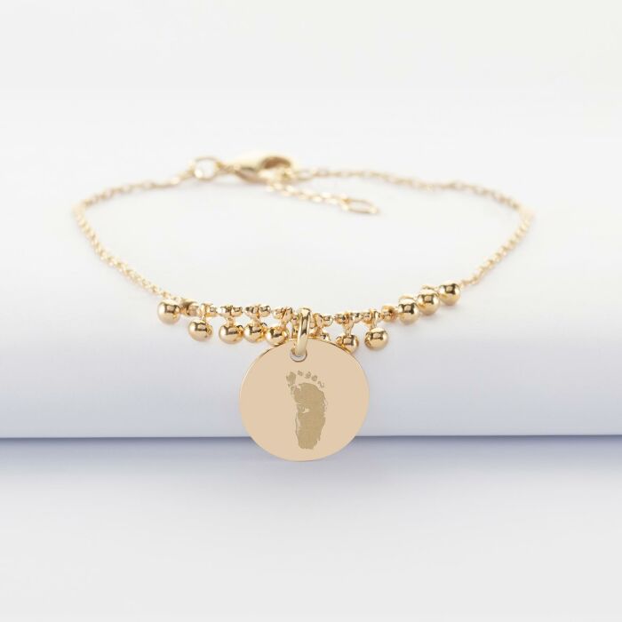 Bracelet chaîne boules personnalisé médaille gravée plaqué or 15 mm - empreinte
