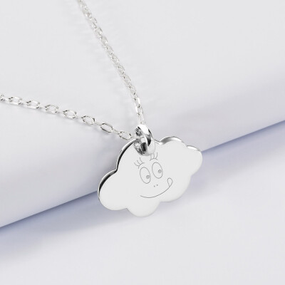 Pendentif enfant personnalisé médaille gravée argent nuage 20x14 mm - Happybulle x Barbapapa - bouille