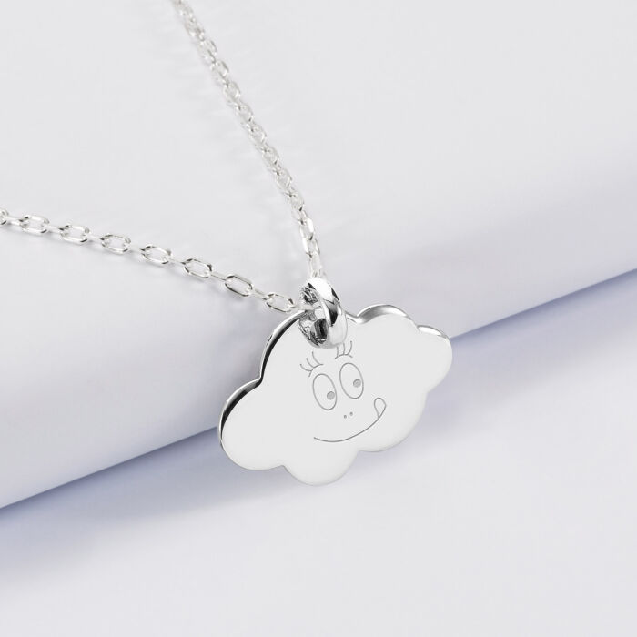Pendentif enfant personnalisé médaille gravée argent nuage 20x14 mm - Happybulle x Barbapapa - bouille