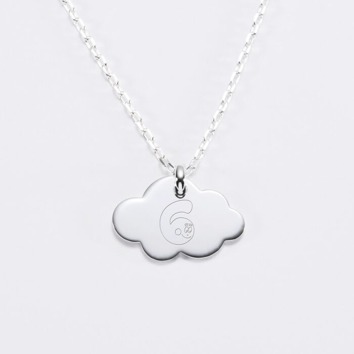 Pendentif enfant personnalisé médaille gravée argent nuage 20x14 mm - Happybulle x Barbapapa - alphabet 6