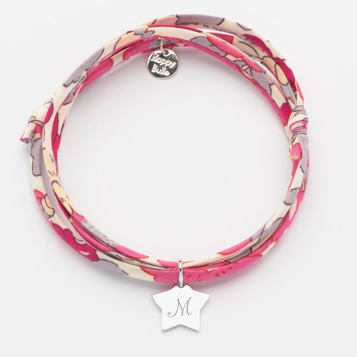 Personalised engraved silver initial star medallion 3 turn Liberty bracelet 12 mm - 4