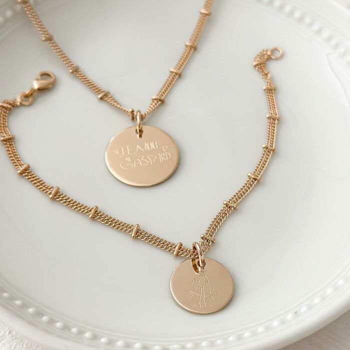 Bracelet chaîne double personnalisé médaille gravée plaqué or 15 mm - bijou