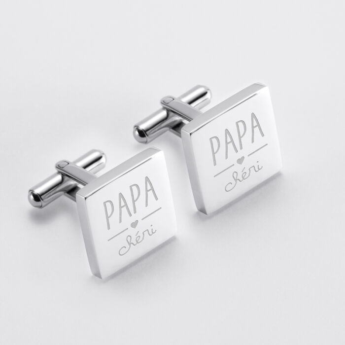 Boutons de manchette personnalisé acier gravés carré - Nos petits imparfaits - illustration