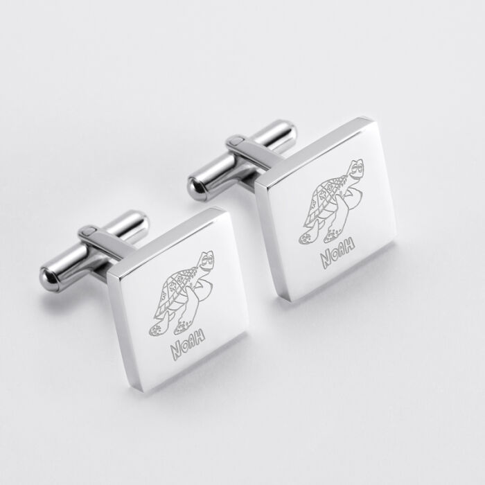 Boutons de manchette personnalisé acier gravés carré - Nos petits imparfaits - dessin