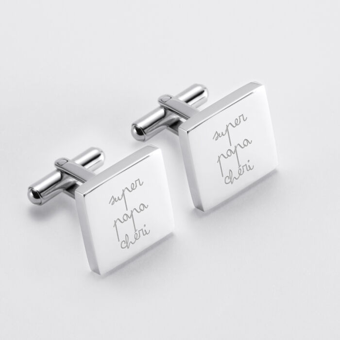 Boutons de manchette personnalisé acier gravés carré - Nos petits imparfaits - texte