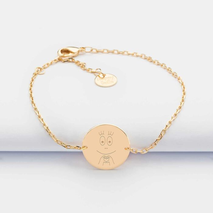 Bracelet chaine personnalisé médaille gravée plaqué or 2 trous 15 mm - HappyBulle x Barbapapa - bouille mains