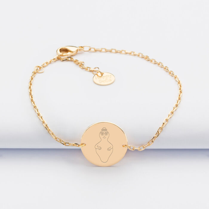 Bracelet chaine personnalisé médaille gravée plaqué or 2 trous 15 mm - HappyBulle x Barbapapa - personnage