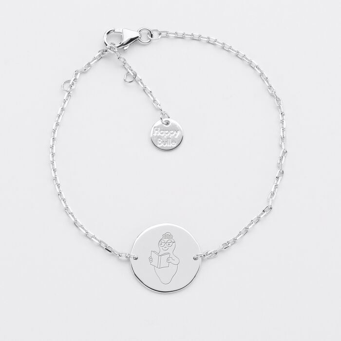 Bracelet chaine personnalisé médaille gravée argent 2 trous 15 mm - HappyBulle x Barbapapa - personnage