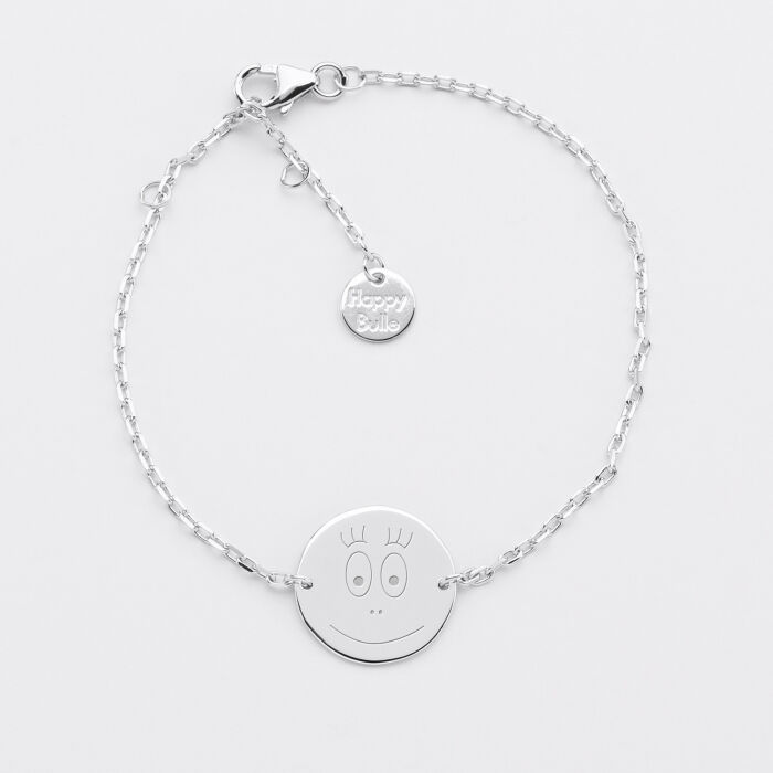 Bracelet chaine personnalisé médaille gravée argent 2 trous 15 mm - HappyBulle x Barbapapa - bouille