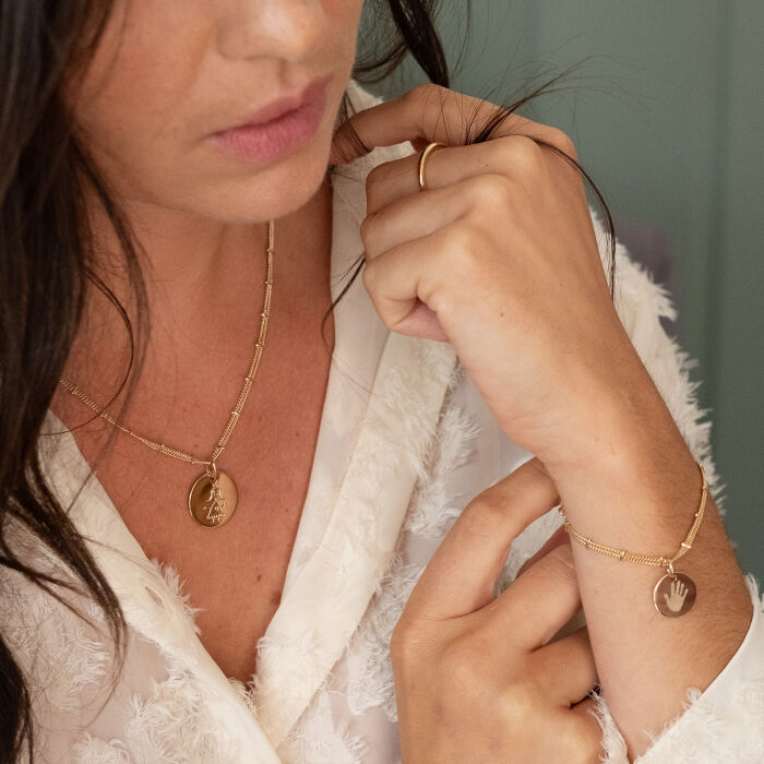 Collier chaîne double personnalisé médaille gravée plaqué or 19 mm - dessin