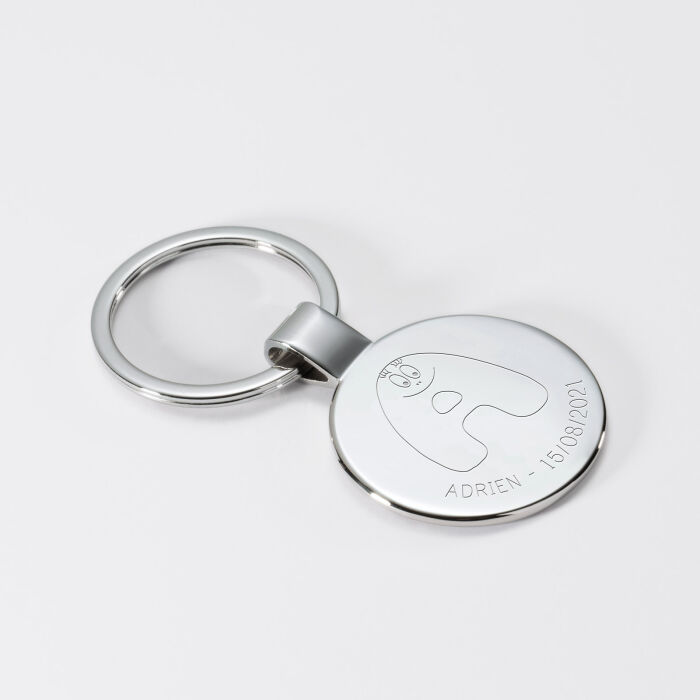 Porte-clés personnalisé gravé acier rond 37 mm - HappyBulle x Barbapapa - Adrien
