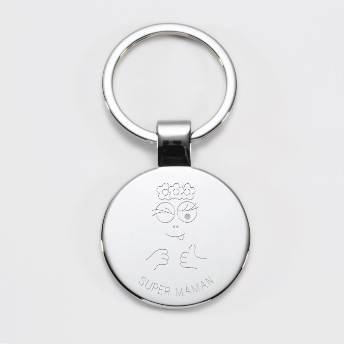 Porte-clés personnalisé gravé acier rond 37 mm - HappyBulle x Barbapapa - super maman