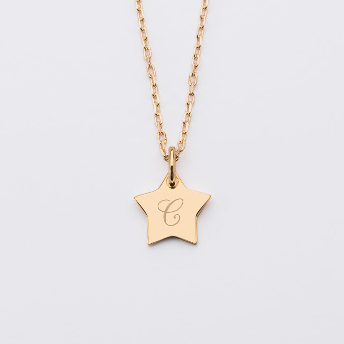 Pendentif personnalisé médaille étoile initiale gravée plaqué or 12 mm - 2