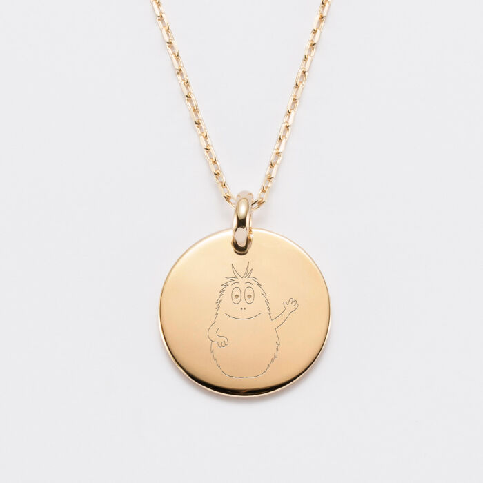 Pendentif homme personnalisé médaille bombée gravée plaqué or 20 mm - Happybulle x Barbapapa - personnage