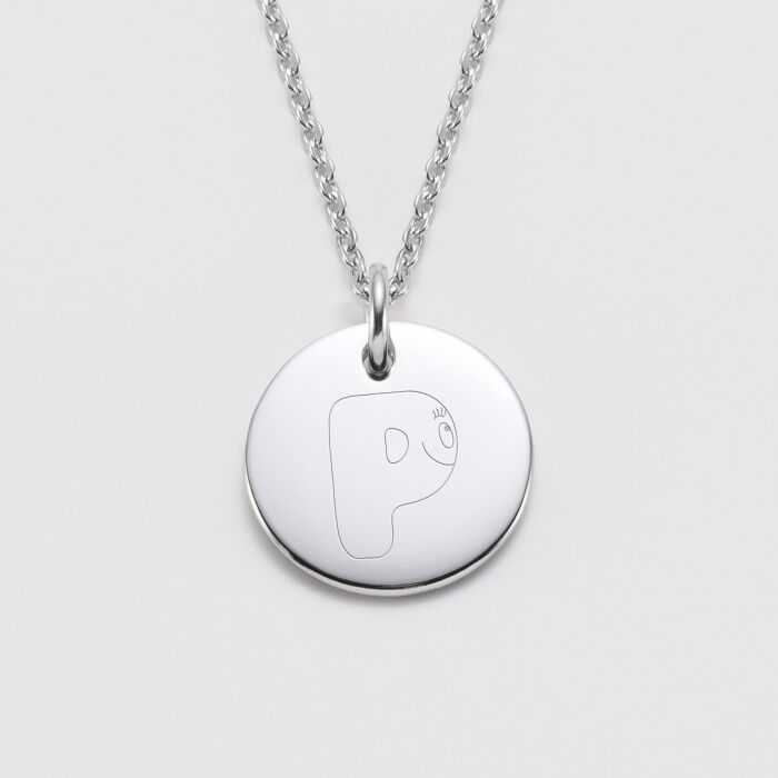 Pendentif homme personnalisé médaille gravée acier 20 mm - Happybulle x Barbapapa - alphabet P
