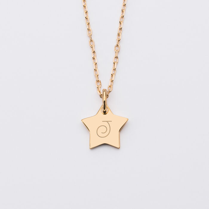 Pendentif personnalisé médaille étoile initiale gravée plaqué or 12 mm - 4