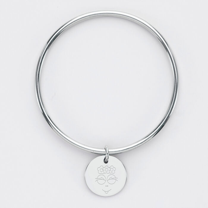 Bracelet jonc personnalisé médaille gravée acier 20 mm - HappyBulle x Barbapapa - bouille