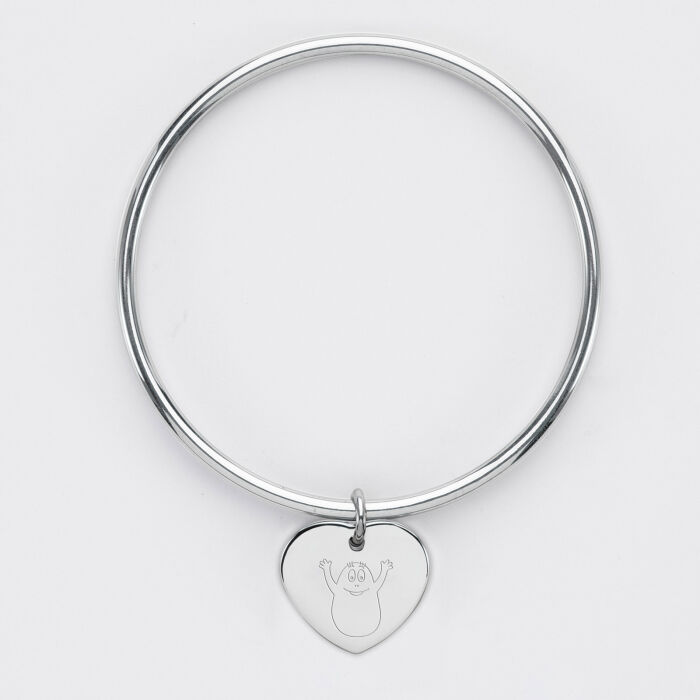 Bracelet jonc personnalisé médaille gravée acier coeur 20x18 mm - HappyBulle x Barbapapa - personnage