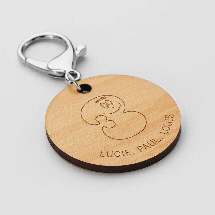 Porte-clés personnalisé prénom gravé bois médaille ronde 50 mm - HappyBulle x Barbapapa - 3