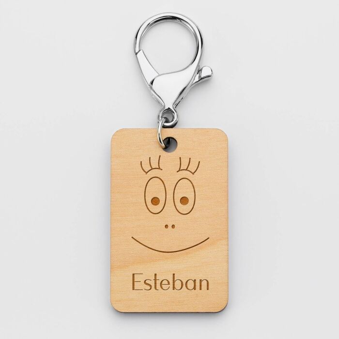 Porte clé personnalisé gravé bois médaille rectangle 55x35 mm - HappyBulle x Barbapapa - Esteban